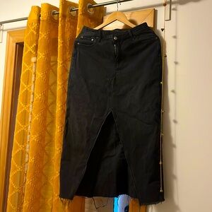 Long denim skirt with front slit